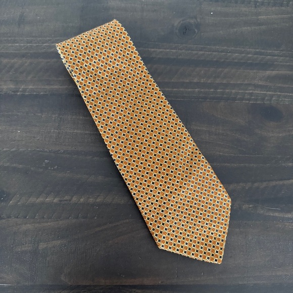Hickey Freeman 100% Silk Tie - Luxe Gold Brown Geometric - Made in Italy Necktie - Picture 4 of 4